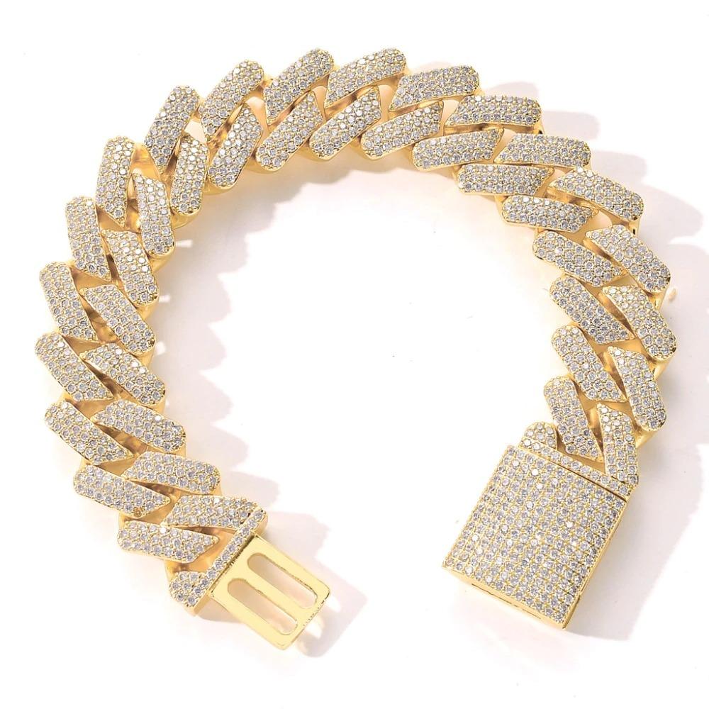 DIAMOND PRONG SET CUBAN LINK BRACELET IN YELLOW GOLD