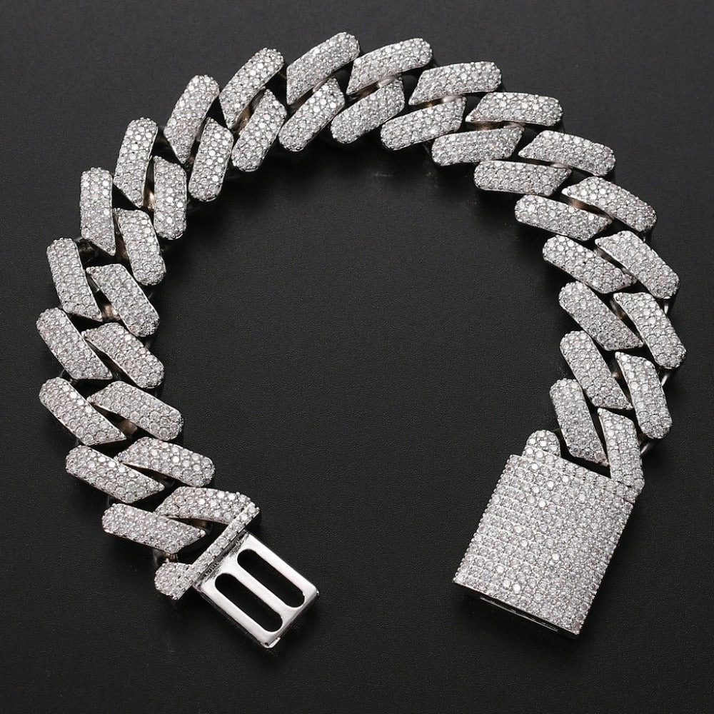 DIAMOND PRONG SET CUBAN LINK BRACELET IN WHITE GOLD
