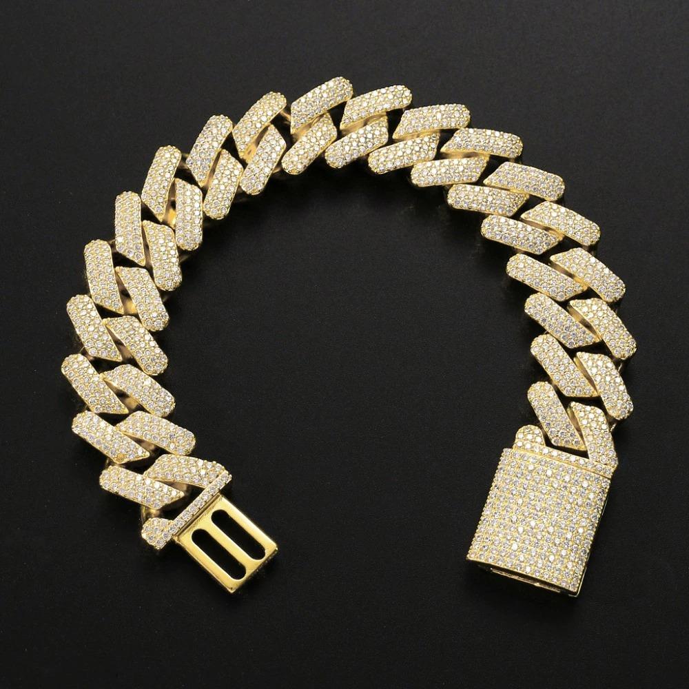 DIAMOND PRONG SET CUBAN LINK BRACELET IN YELLOW GOLD