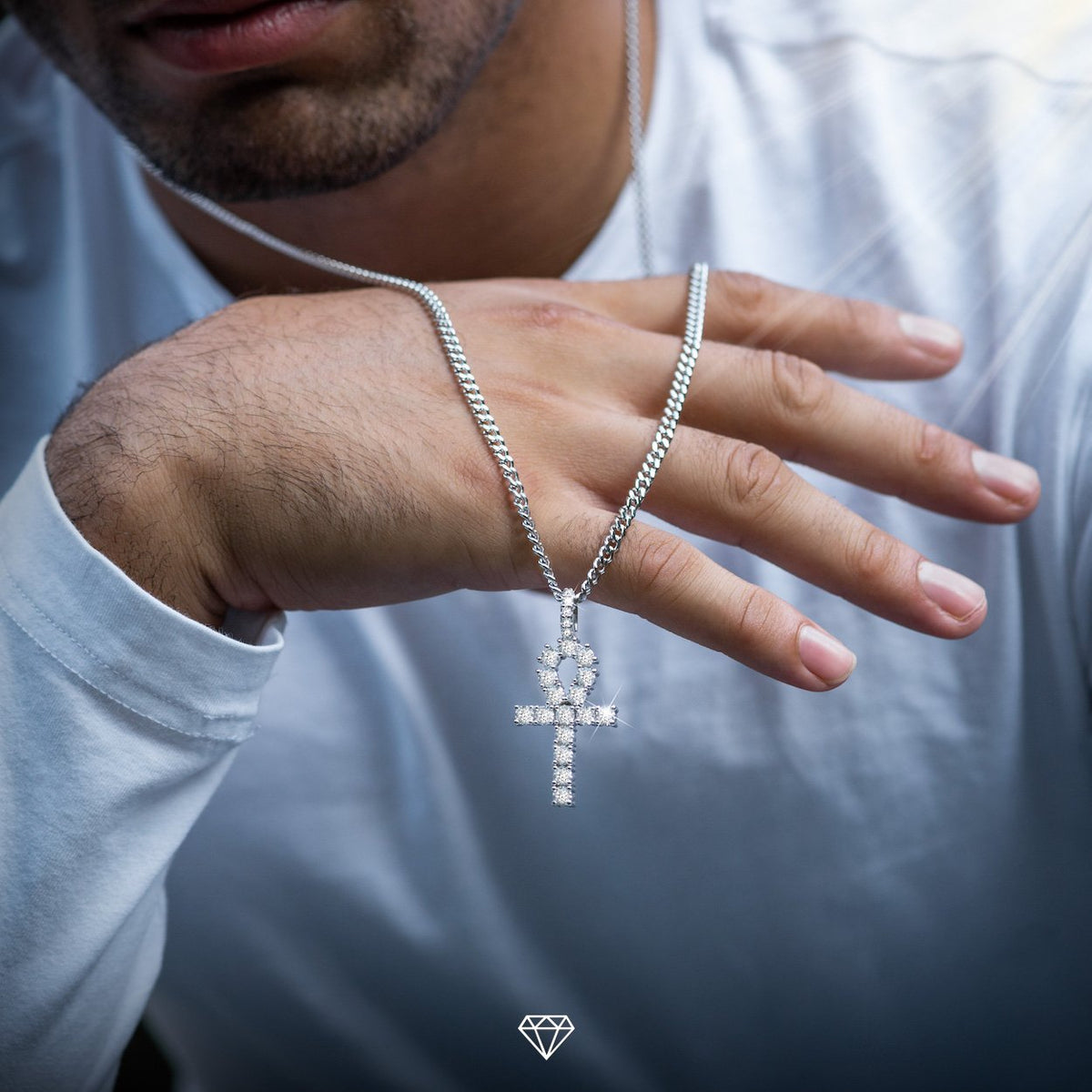 DIAMOND ANKH IN WHITE GOLD