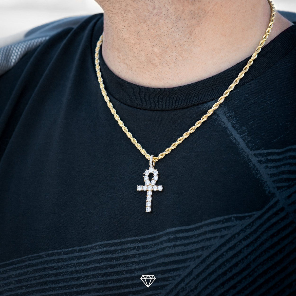 DIAMOND ANKH IN YELLOW GOLD