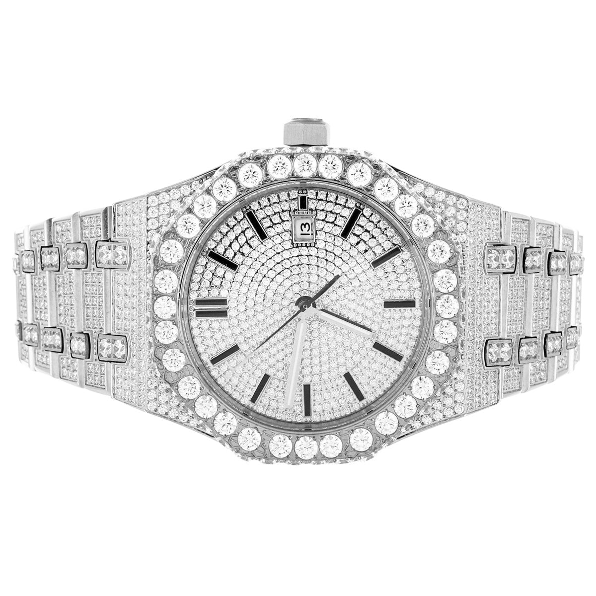 Moissanite Diamond Bezel White Gold Tone Watch