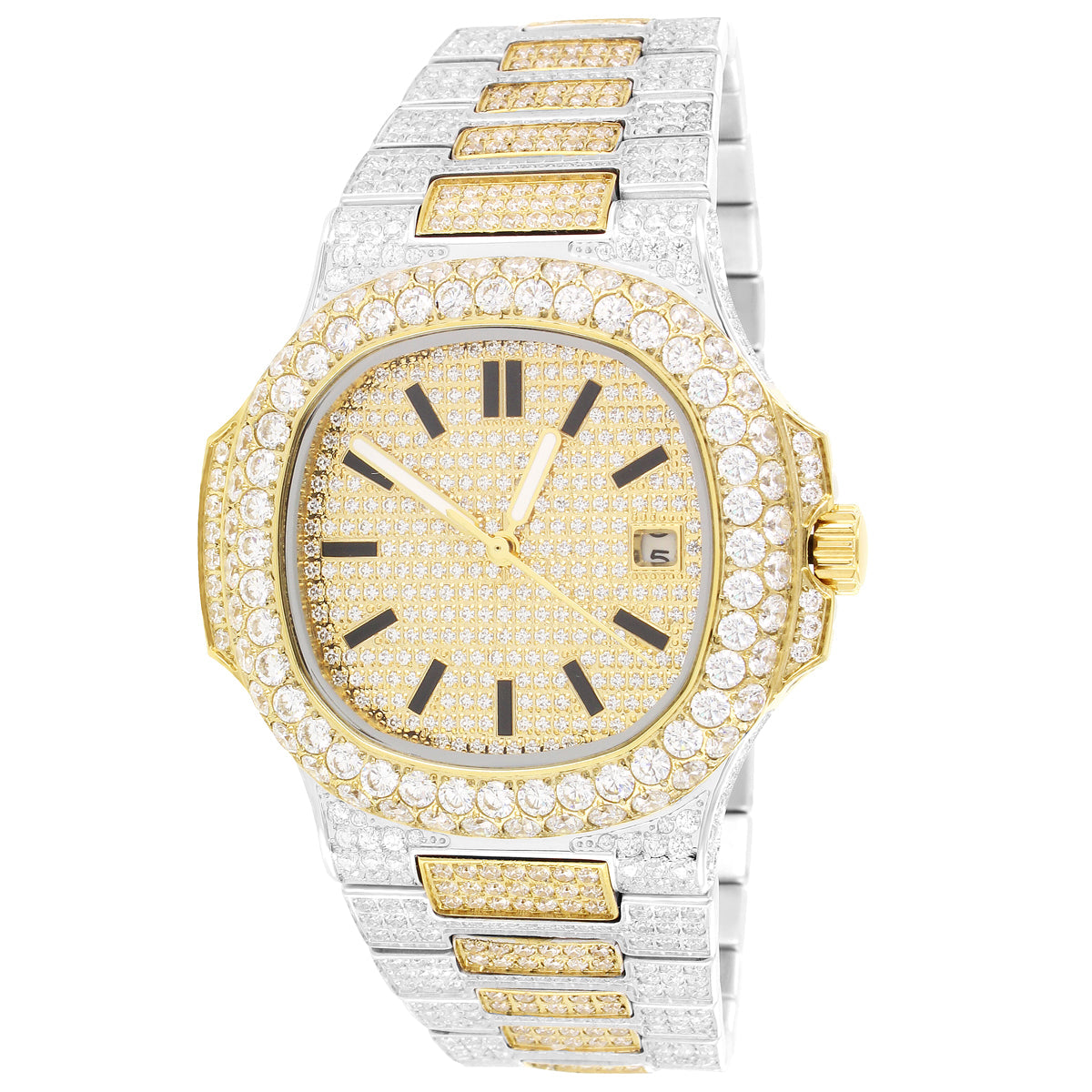 Moissanite Presidential VVS 19.0ct White &amp; Gold Tone Watch
