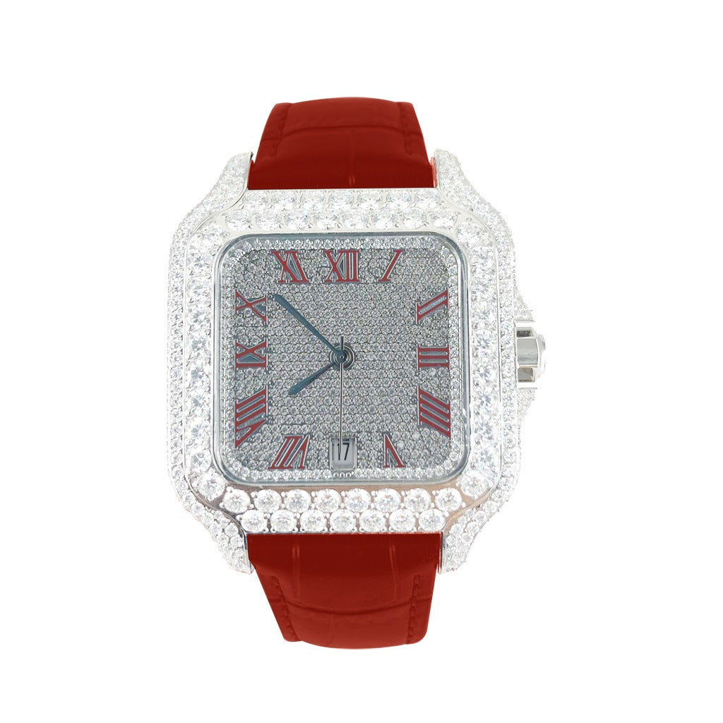 Moissanite Red VS Stainless Steel Luxury Watch