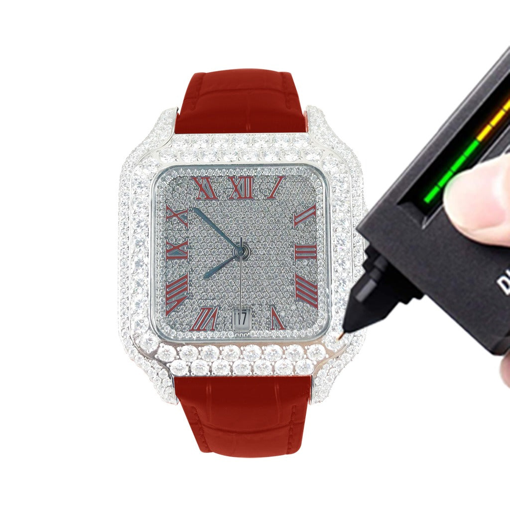 Moissanite Red VS Stainless Steel Luxury Watch