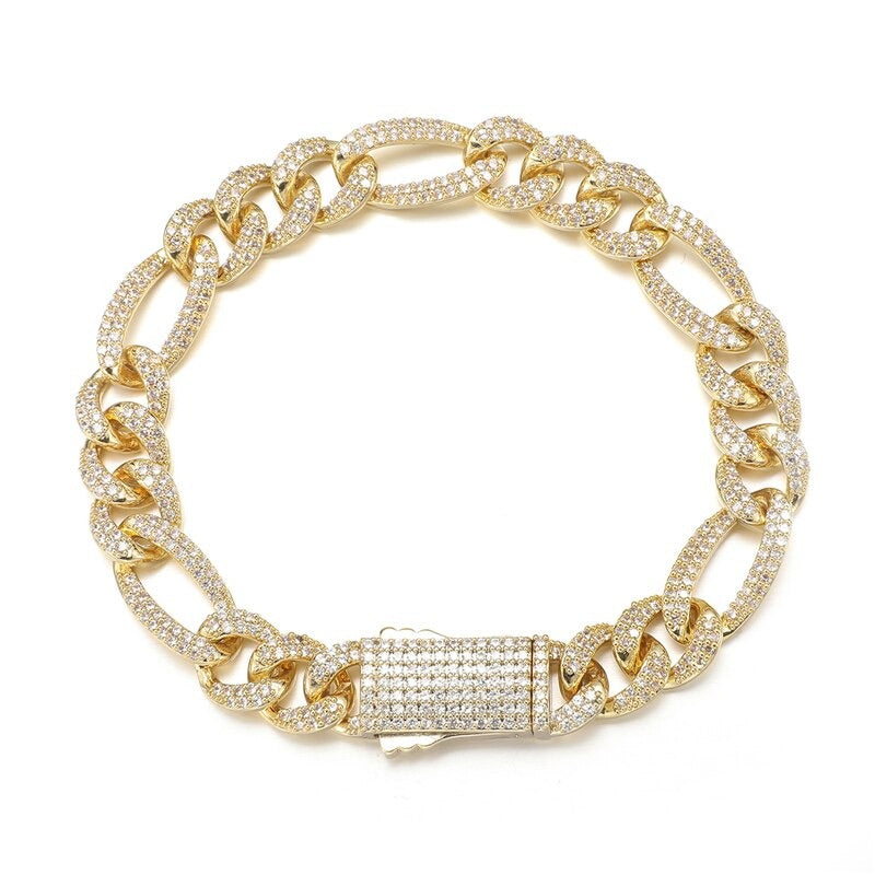 DIAMOND FIGARO CUBAN LINK BRACELET IN YELLOW GOLD