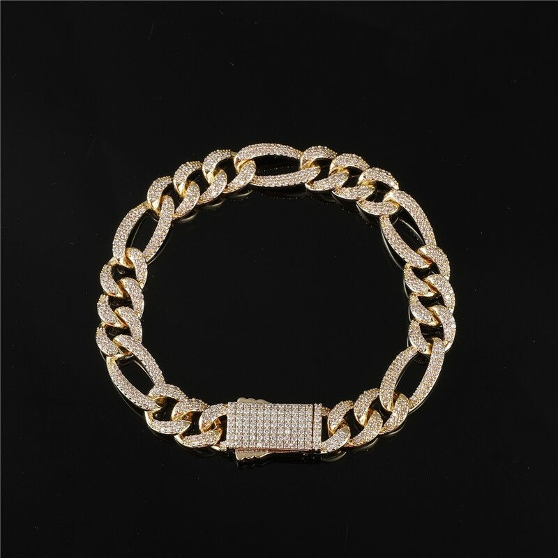 DIAMOND FIGARO CUBAN LINK BRACELET IN YELLOW GOLD
