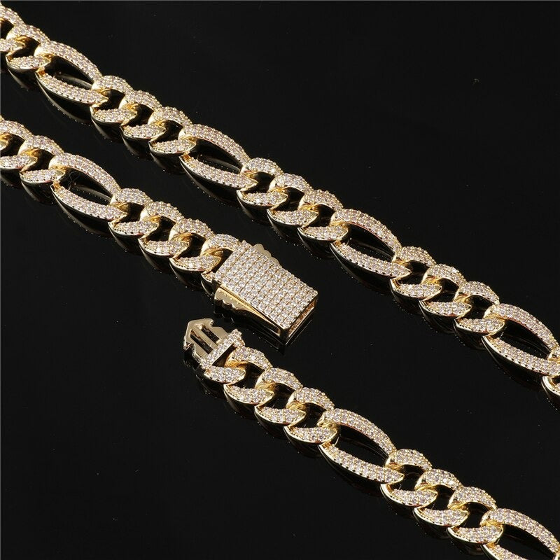DIAMOND FIGARO CUBAN LINK BRACELET IN YELLOW GOLD