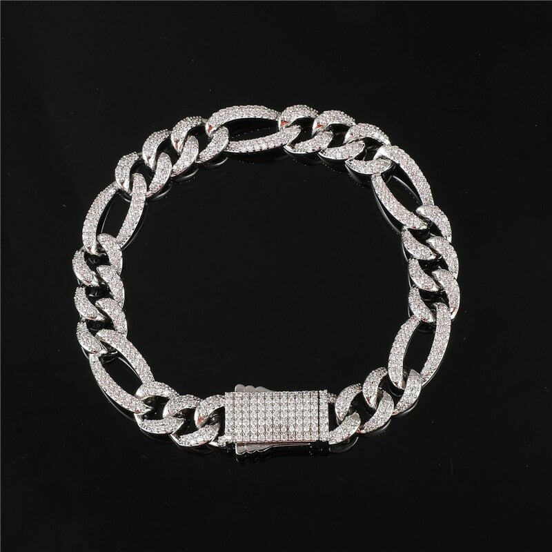 DIAMOND FIGARO CUBAN LINK BRACELET IN YELLOW GOLD