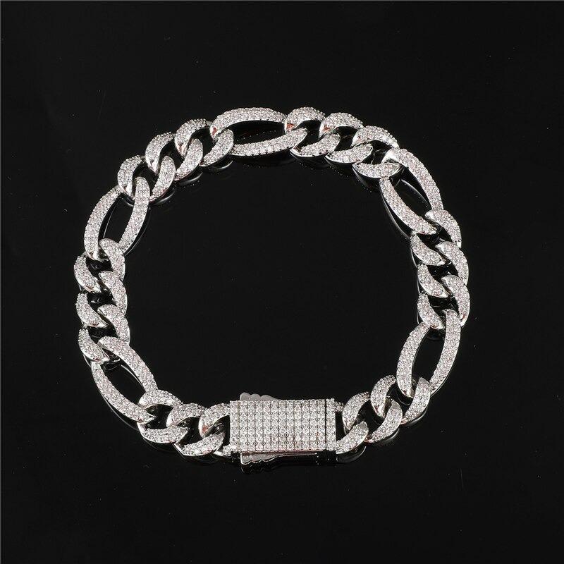 DIAMOND FIGARO CUBAN LINK BRACELET IN WHITE GOLD
