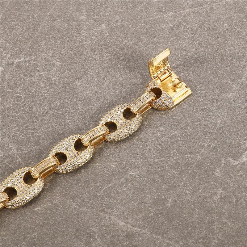12MM DIAMOND G LINK BRACELET IN YELLOW GOLD