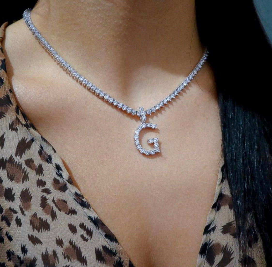 DIAMOND LETTER PENDANT &amp; 3MM TENNIS CHAIN