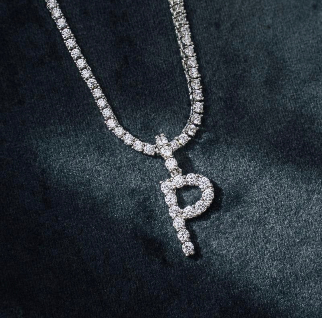 DIAMOND LETTER PENDANT &amp; 3MM TENNIS CHAIN