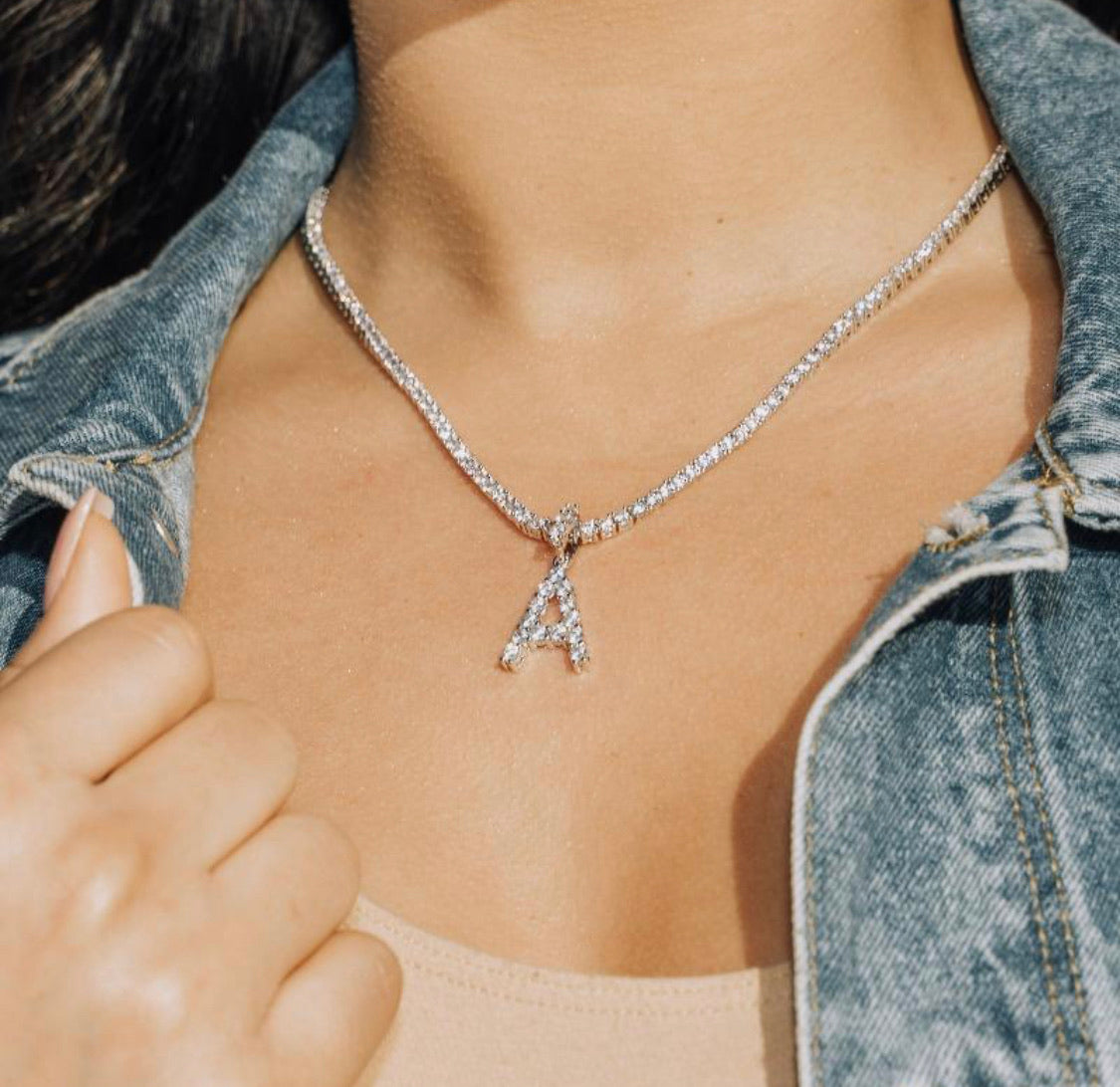 DIAMOND LETTER PENDANT &amp; 3MM TENNIS CHAIN